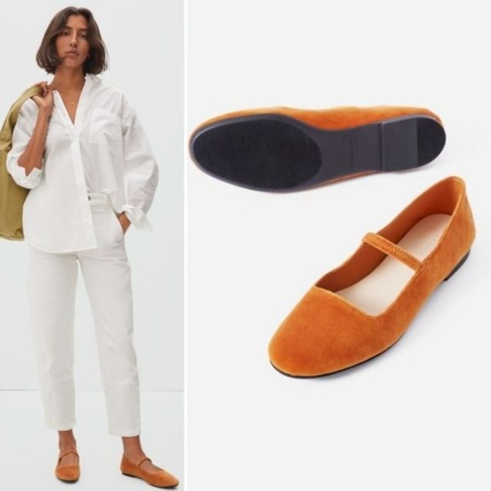 Everlane The Mary Jane in Toasted Almond Velvet New Womens Flats Shoes NWOT